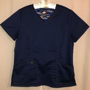 Dickies L Navy Scrub Top with Gold Thread Details